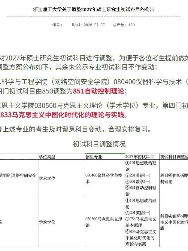 浙理改考自控！信号又加一门985高校！
